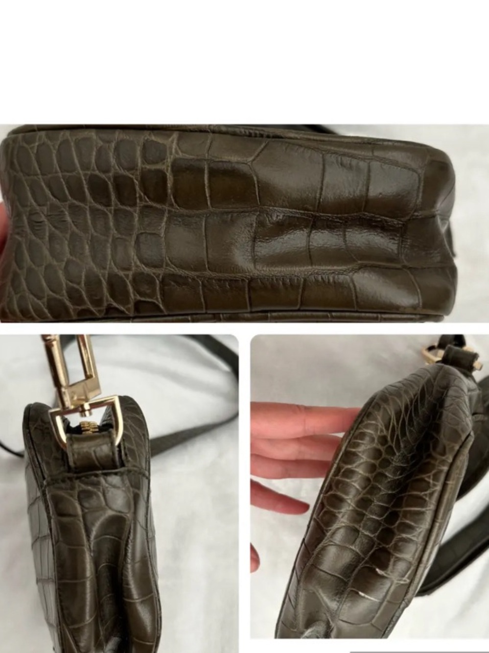 DeMellier Croc-Embossed Dark Green Leather Crossbody - Picture 5 of 7